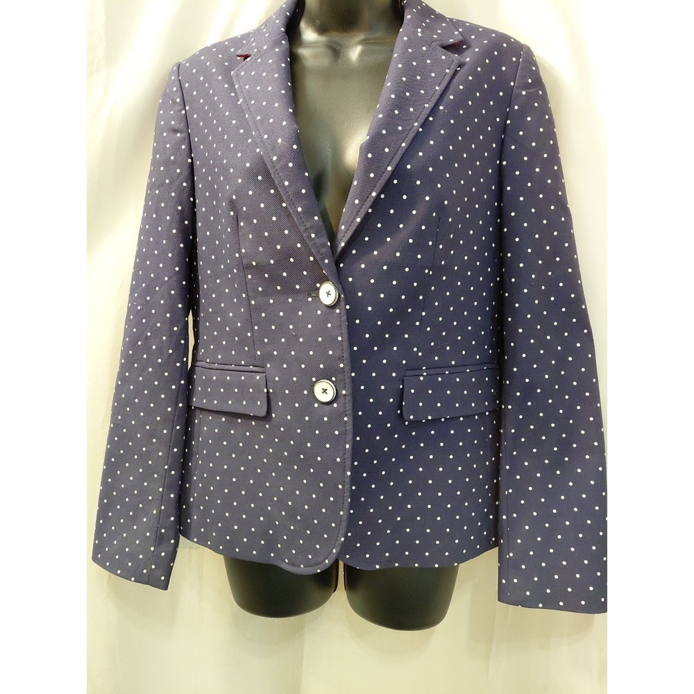 Tommy Hilfiger Polka Dot Blazer Womens Sz 6 Blue White Preppy Nautical Jacket